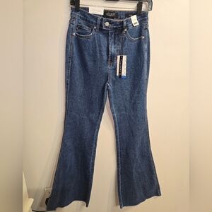 Judy Blue High Waist Flare Leg Raw Hem Dark Wash Denim Jeans Women’s 7/28